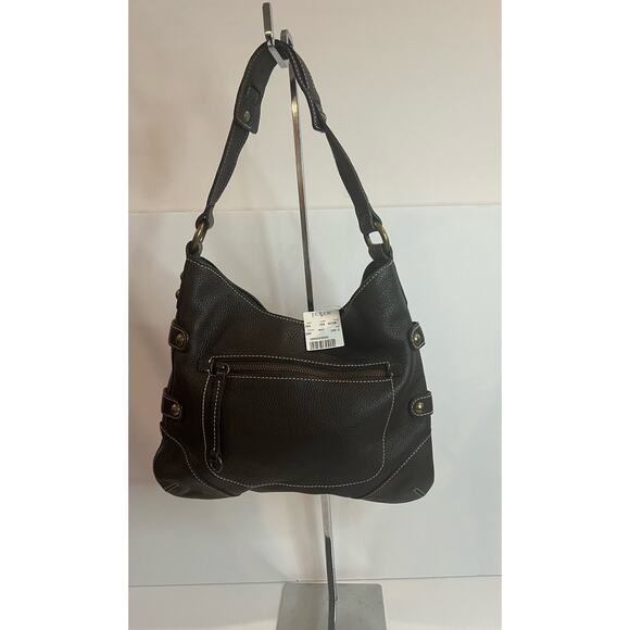 NWT J Crew Collection Brown Pebble Leather Satchel Shoulder Bag Purse - Picture 1 of 11